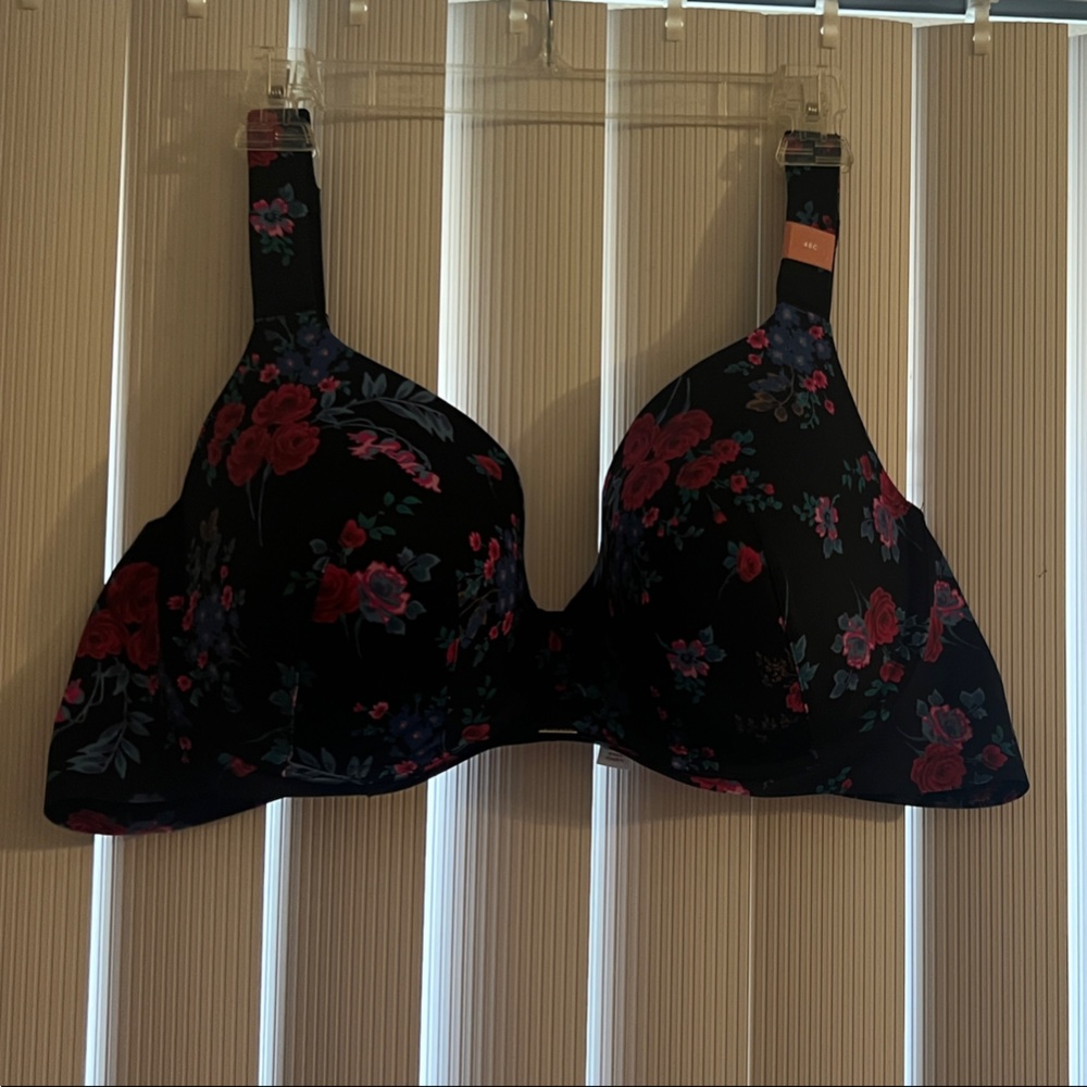 Cacique Black Floral Bra (plus size)